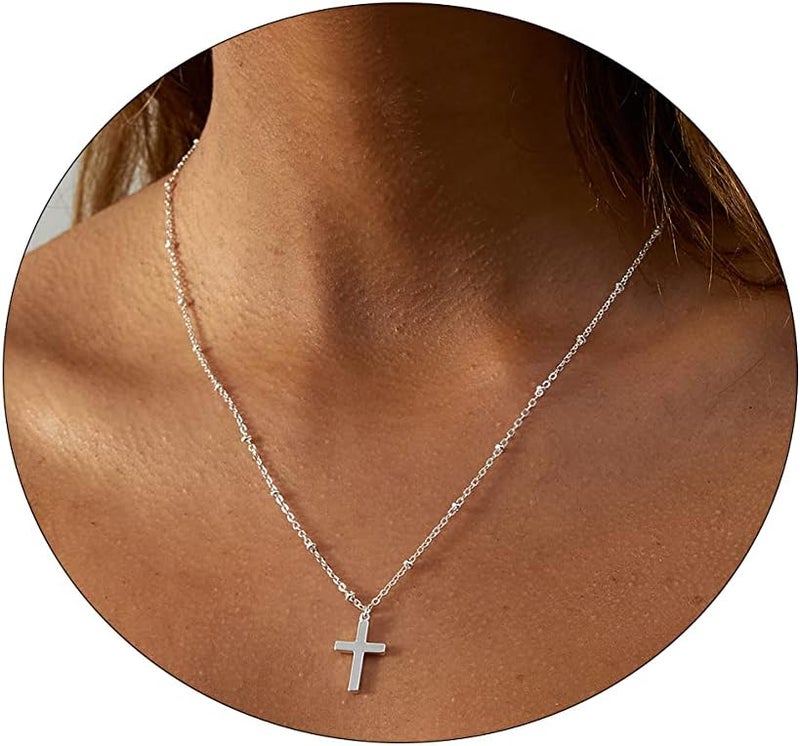 VIROMY Gold Cross Necklace for Women 14K Gold Plated Cute Sidways Cross Pendant Choker Necklaces Simple Trendy Everyday Jewelry for Women - Image 1